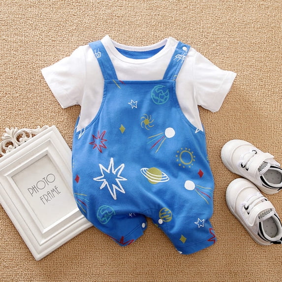 Cozy Baby Blue Romper with Star Print by Hushies - Easy Snap Closure, Soft Cotton