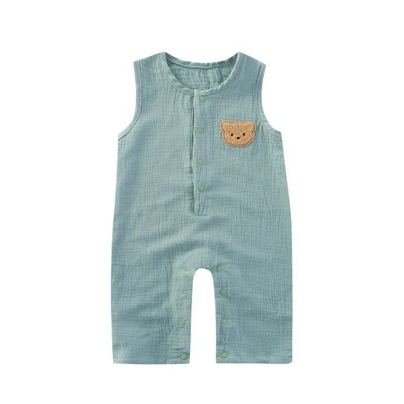 Unisex Baby Bodysuit Sleeveless Cotton Tank Rompers Embroidered Bear Onesies Shorts Romper Jumpsuit, Green, 12 Months