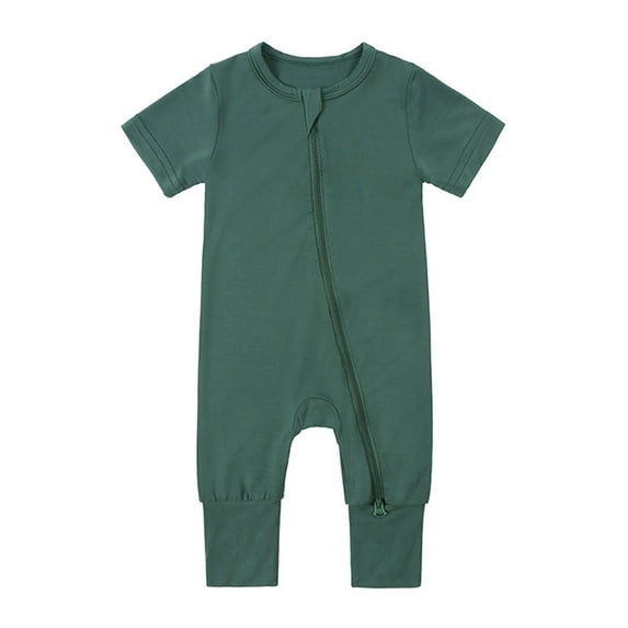 Unisex Baby Boy Girl Clothes Summer Oversized Zipper Romper Toddler Baby Footless Short Sleeve Jumpsuit,Dark Green,6-12 Months