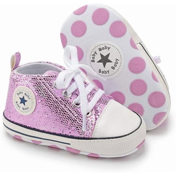 Unisex Baby Boys Girls High Top Sneaker Soft Anti-Slip Sole Newborn Infant First Walkers Canvas