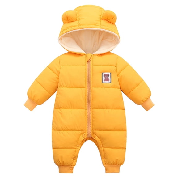 Unisex Baby Boys Girls Winter Snowsuit Infant Newborn Romper Jumpsuit Full Length Pants Hooded Long Sleeve Bear Design Warm Coat Jacket Soft Comfortable Yellow 0 Months-3 Months