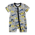 thumbnail image 1 of Unisex Baby Boys Romper Jumpsuit Digger Print Crew Neck Short Sleeve Zip Up Soft Summer Bodysuit for Toddler Yellow 9 Months-12 Months, 1 of 4