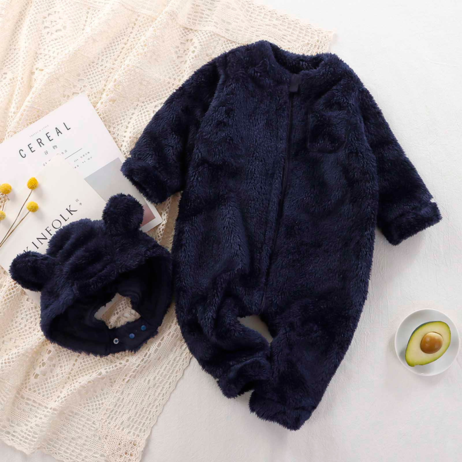 Unisex Baby Cute Bear Onesie Winter Sherpa Fleece Jumpsuit Romper for