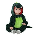 thumbnail image 1 of Unisex Baby Dinosaur Costume Fleece Hooded Animal Rompers One Piece Snowsuit,100(18-24 Months),Dark Green, 1 of 4