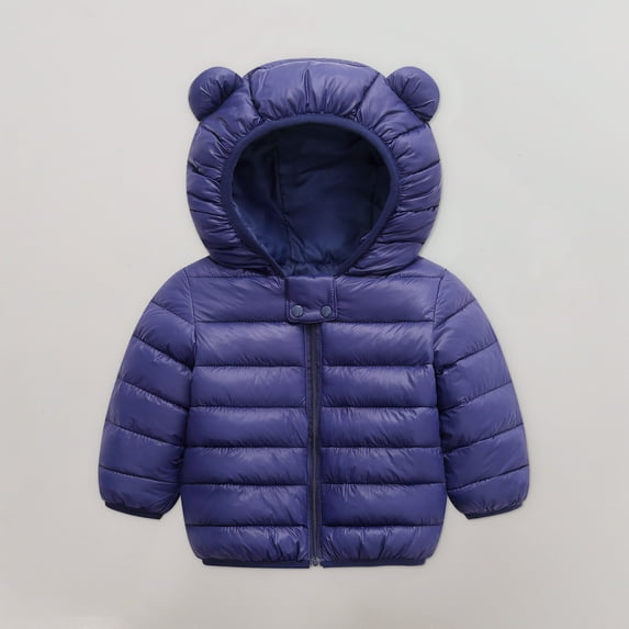 Unisex Baby Girls Boys Lightweight Coat Quilted Cotton Puffer Jacket for Kids Zip Up Hooded Coat with Pocket Dark Blue 12-18 Months