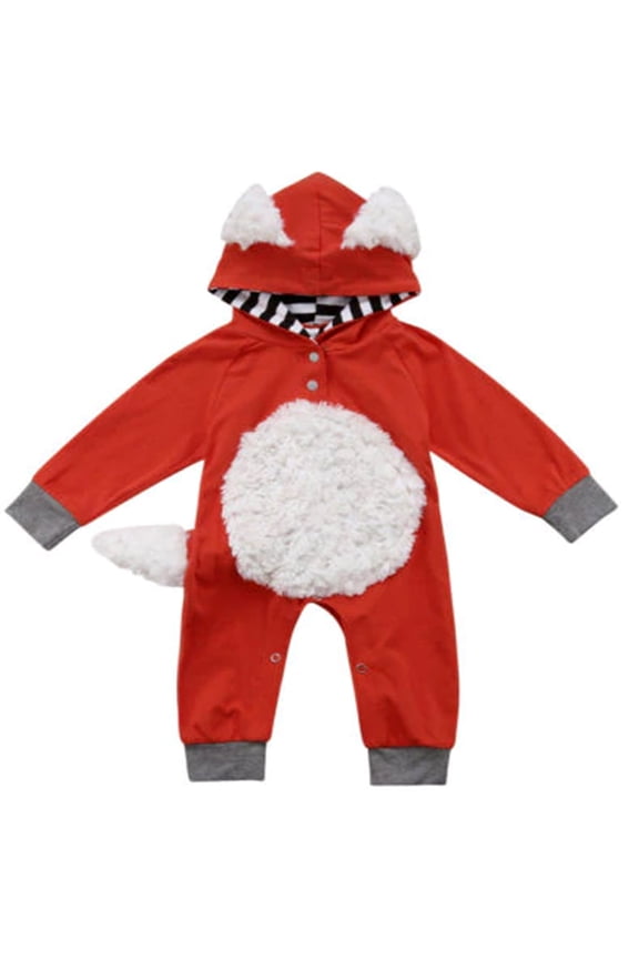 Unisex Baby Halloween 3D Fox Faux Fur Hooded Romper with Tail (80/6-12 Months)