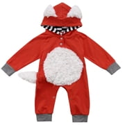 Unisex Baby Halloween 3D Fox Faux Fur Hooded Romper with Tail 80/6-12 Months