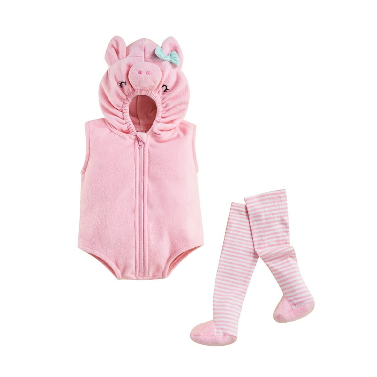 Unisex Baby Halloween Costume Velvet Pig Hooded Romper Jumpsuit with Stocking 2pcs Outfits