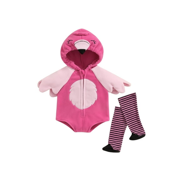 Unisex Baby Halloween Costumes Flamingo Hooded Zipper Romper Jumpsuit with Wings and Socks 2Pcs Outfits