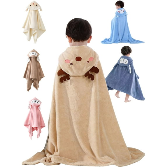 Unisex Baby Hooded Bath Towel, Toddler Soft Absorbent Animal Bathrobe Blanket Toddlers Shower Gifts for Boys Girls 27.5" x 55"