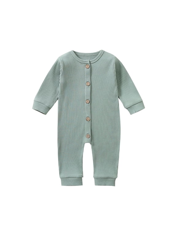 Unisex Baby Onesie Romper Cotton Long Sleeve Jumpsuit Outfit Newborn Button Closure Rompers for Easy On and Off 3-18Monthes