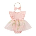 thumbnail image 1 of Unisex Baby Onsies Solid Baby Bodysuit Romper for 12-18 Months Infant Girls Crawling Clothes Comfortable Soft Breathable Fashionable Mesh Princess Skirt With Headdress Set, 1 of 4