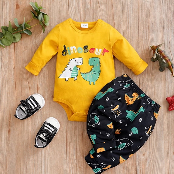 Adorable Dinosaur Baby Bodysuit Pants Set - Unisex Cotton Comfort