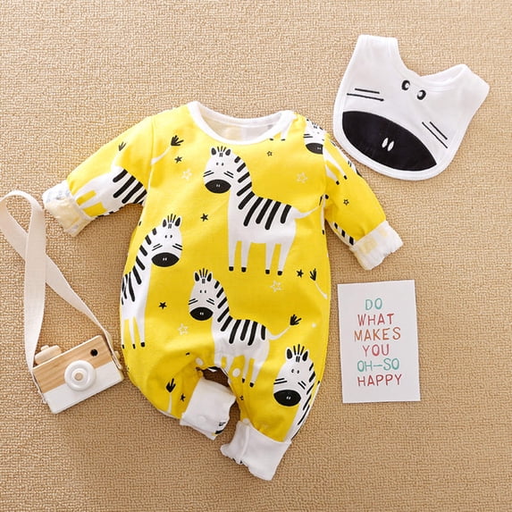 Unisex Baby Jumpsuit Bib Set – Soft Cotton with Snap Closures