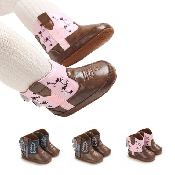 Unisex Baby PU Leather Cowboy Boots Newborn Boys Girls Soft Sole Non-Slip Western Bootie 0-18 Months Crib Shoes