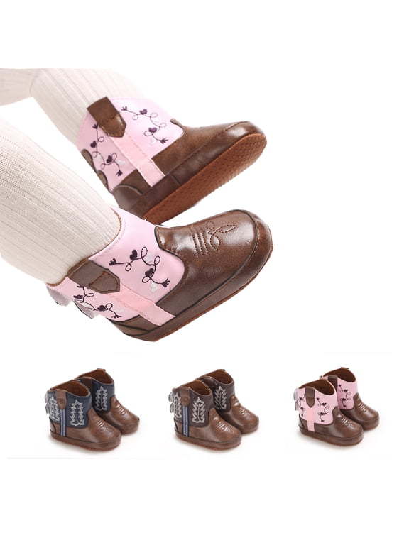 Unisex Baby PU Leather Cowboy Boots Newborn Boys Girls Soft Sole Non-Slip Western Bootie 0-18 Months Crib Shoes