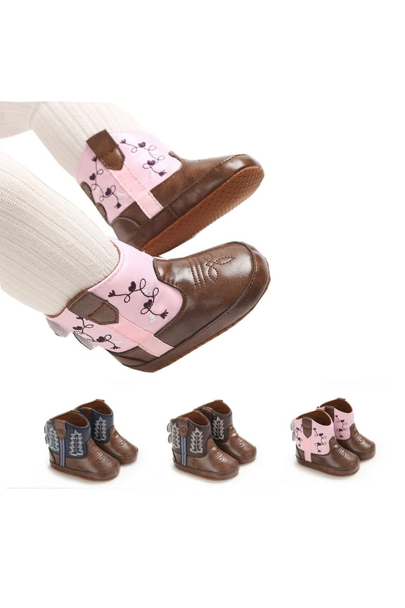 Unisex Baby PU Leather Cowboy Boots Newborn Boys Girls Soft Sole Non-Slip Western Bootie 0-18 Months Crib Shoes