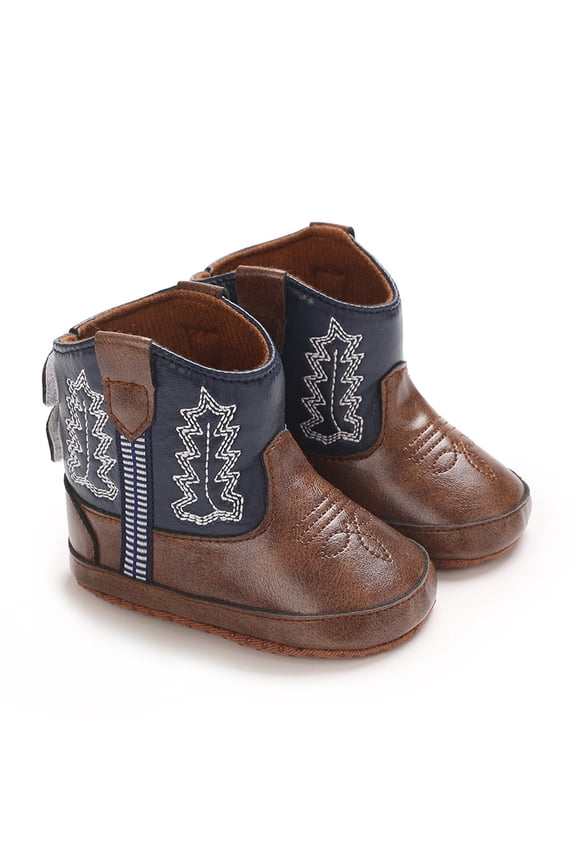 Unisex Baby PU Leather Cowboy Boots Newborn Boys Girls Soft Sole Non-Slip Western Bootie 0-18 Months Crib Shoes