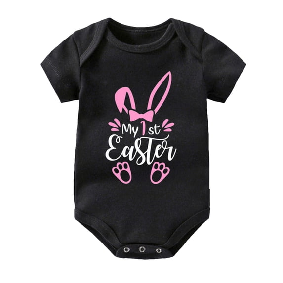 Unisex Baby Romper Easter Letters Print Short Sleeve Jumpsuit Bodysuit Clothes Soft BK2 3 Months-6 Months