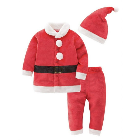 Unisex Baby Santa Costume Top and Pants with Hat 3pcs Christmas Outfit (90/12-18 Months)