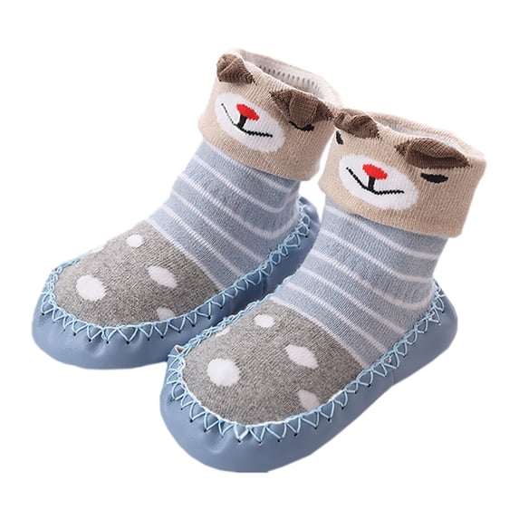 Unisex Baby Toddler Animals Print Cotton Socks Slipper Anti-Slip Crib Shoes - Sold per 1 Pair (Blue/Bear, 18-24 Months)