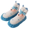 thumbnail image 1 of Unisex Baby Toddler Animals Print Cotton Socks Slipper Anti-Slip Crib Shoes - Sold per 1 Pair (Blue/Fox, 12-18 Months), 1 of 3