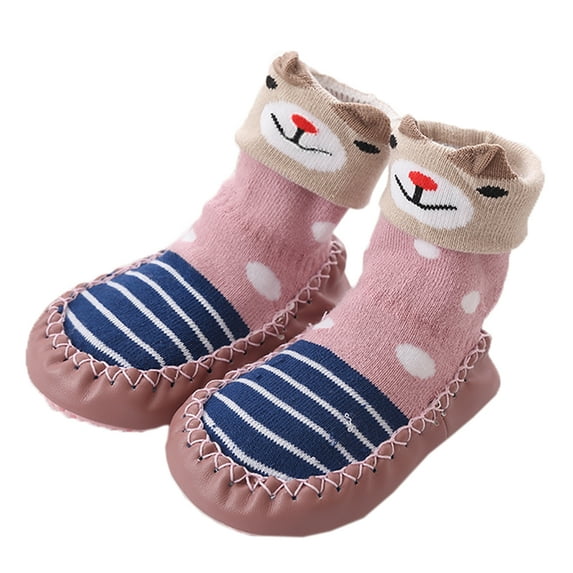 Unisex Baby Toddler Animals Print Cotton Socks Slipper Anti-Slip Crib Shoes - Sold per 1 Pair (Rose/Bear, 18-24 Months)
