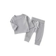 thumbnail image 1 of Unisex Baby Waffle Outfits Set Long Sleeve Round Neck Sweatshirt + Drawstring Pants Sets for Fall Winter, 1 of 9