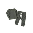 thumbnail image 1 of Unisex Baby Waffle Outfits Set Long Sleeve Round Neck Sweatshirt + Drawstring Pants Sets for Fall Winter, 1 of 9
