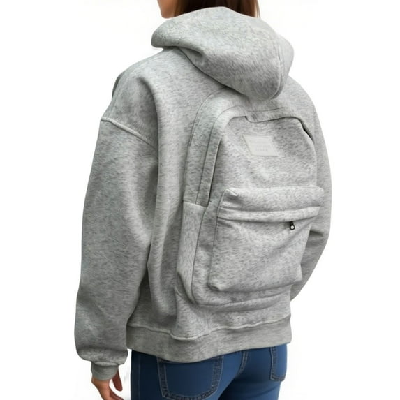 Unisex Back to School Clothes Creative Hoodie with Backpack, Long Sleeve Zipper Hoodie Sweaters for Women/Men Cardigan Lightweight with Pockets - Light Gray, L