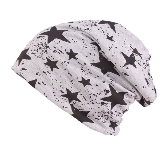 Unisex Baggy Stars Letter Pattern Cotton Blend Beanie Hat Oversized Casual Cap