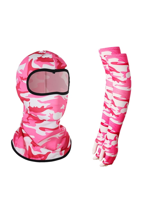 Unisex Balaclava Face Mask and Arm Sleeves Set, Ski Mask Full Face Cover Compression Arm Sleeves for Summer Outdoor