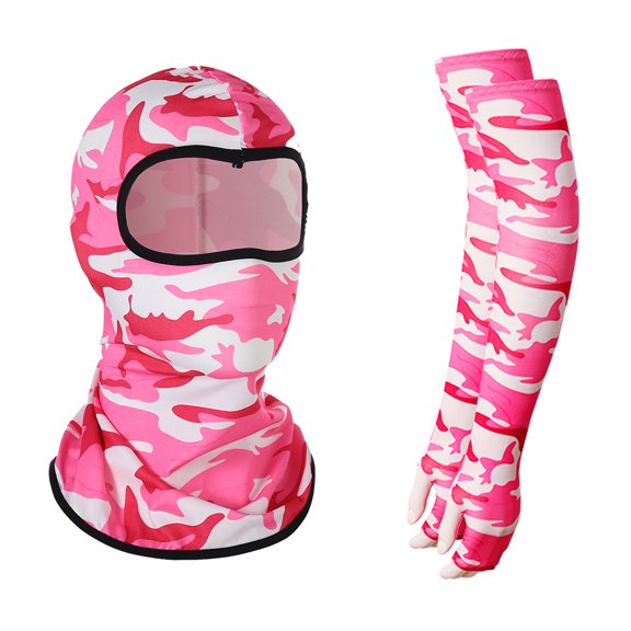 Unisex Balaclava Face Mask and Arm Sleeves Set, Ski Mask Full Face Cover Compression Arm Sleeves for Summer Outdoor