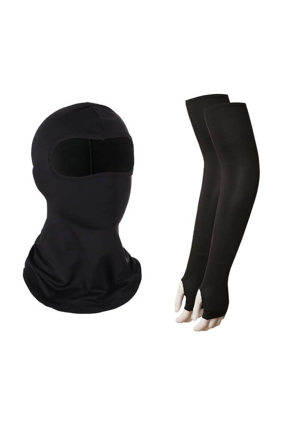 Unisex Balaclava Face Mask and Arm Sleeves Set, Ski Mask Full Face Cover Compression Arm Sleeves for Summer Outdoor