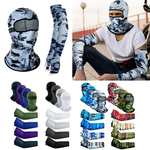 Unisex Balaclava Face Mask and Arm Sleeves Set, Ski Mask Full Face Cover Compression Arm Sleeves for Summer Outdoor