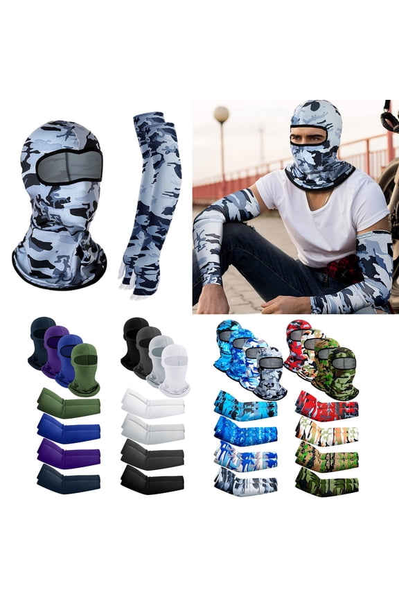 Unisex Balaclava Face Mask and Arm Sleeves Set, Ski Mask Full Face Cover Compression Arm Sleeves for Summer Outdoor
