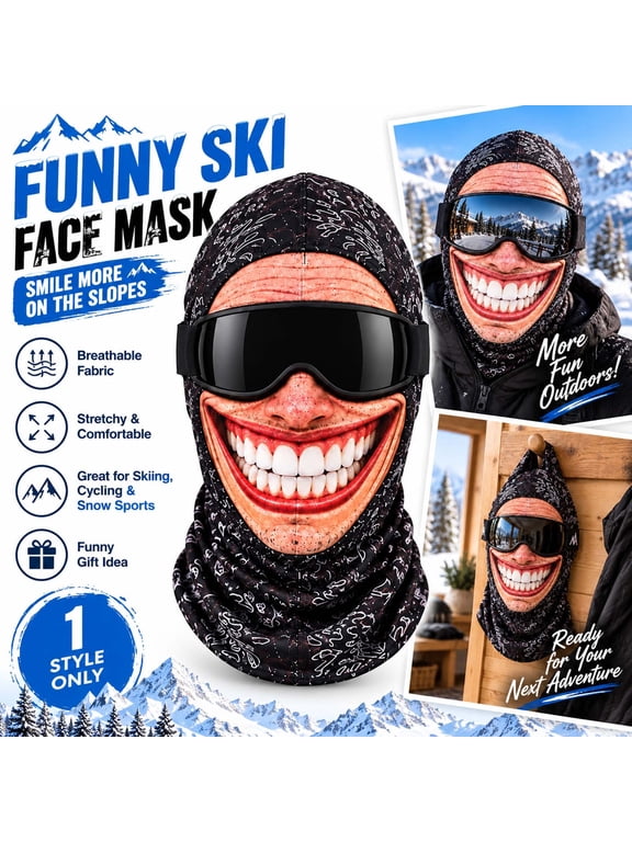 Unisex Balaclava with 3D Grinning Face Print Breathable Neck Gaiter for Cycling Motorcycle Halloween Funny Balaclava