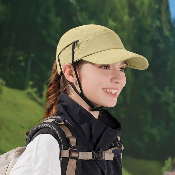 Unisex Baseball Cap, Summer Sun Hat with Hidden Strap, Breathable Adjustable Hat for Outdoor Hiking, Riding, Beach, Running, Travel, UV Protection Sport Cap-Khaki