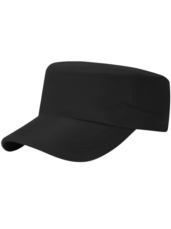Unisex Baseball Cap Washed Cotton Military Cadet Army Caps Unique Design Vintage Adjustable Flat Top Hat by Awwp Black One Size