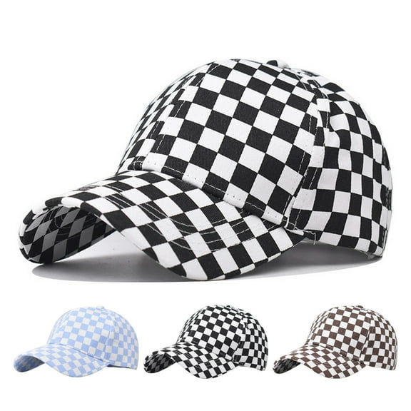 Unisex Baseball Hat Plaid Print Color Matching Long Brim Adjustable Ponytail Hole Anti UV Sun Outdoor Sport Peaked Cap