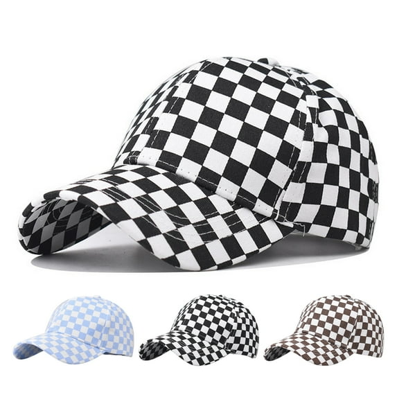 Unisex Baseball Hat Plaid Print Color Matching Long Brim Adjustable Ponytail Hole Anti UV Sun Outdoor Sport Peaked Cap