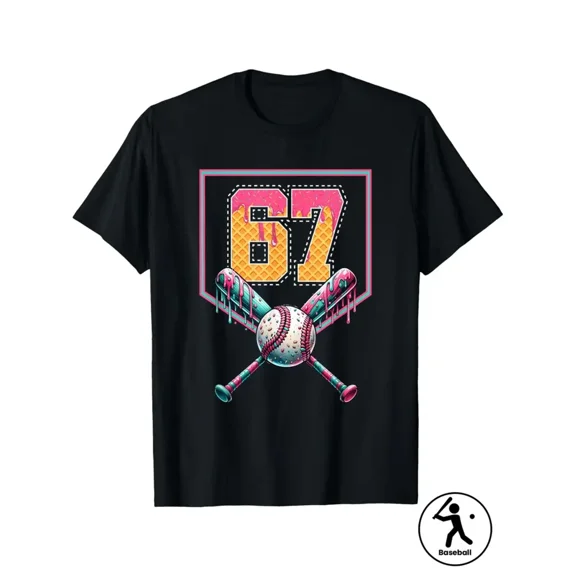 Unisex Baseball Number 67 Graphic T-Shirt Soft Sports Fan Apparel Neon Style Print