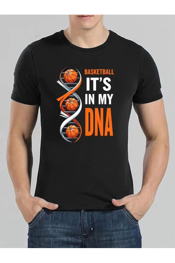 Unisex Basketball DNA Graphic T-Shirt - 100% Cotton Soft Breathable Streetwear Tee with ITs IN MY DNA Print, Black Casual Summer Essential for Men & Women, 180g, Regular Fit