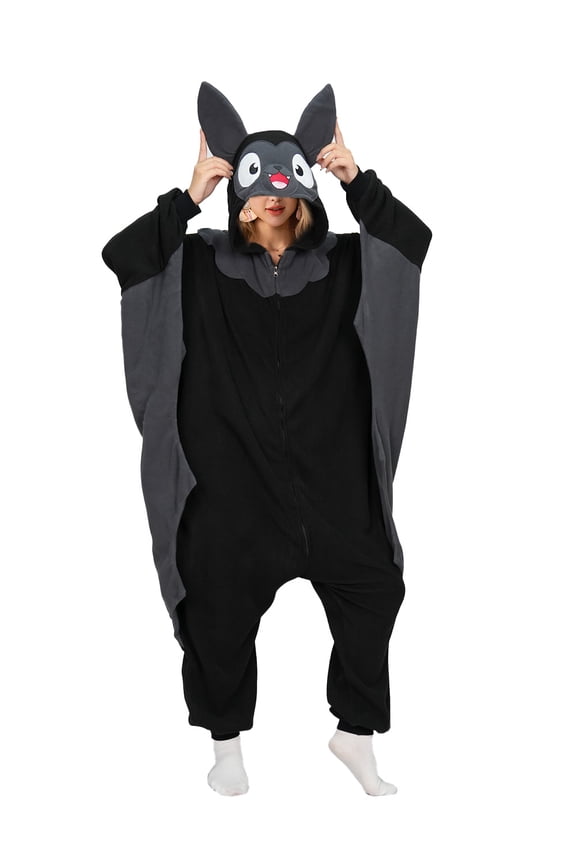 Unisex Bat Onesie Pjs, Black Bat Costume Women Hoodie Halloween Costumes for Adults, Cosplay Party Costume Dress