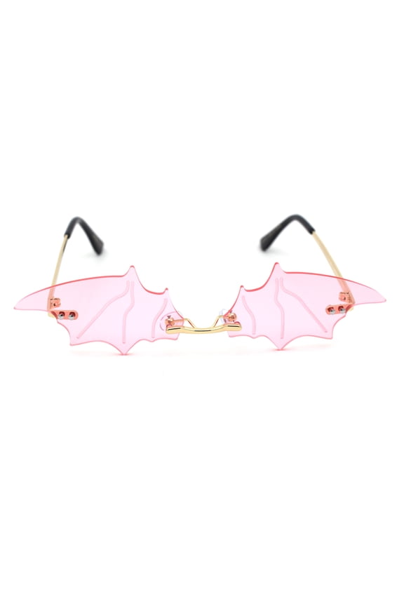 Unisex Bat Wing Unique Funk Rimless Pimp Sunglasses Gold Pink