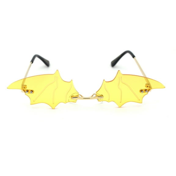 Unisex Bat Wing Unique Funk Rimless Pimp Sunglasses Gold Yellow