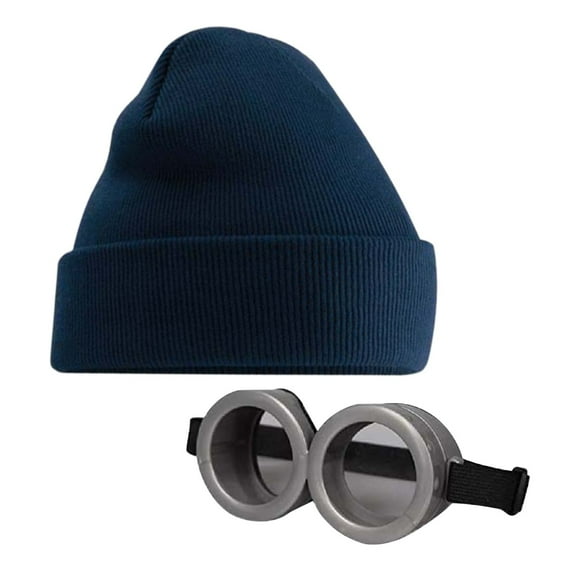 Unisex Beanie And Glasses Set, Cotton Soft And Light Cuffed Skull Plain Daily Washed, Made Of Solid Color Thread(Blue)