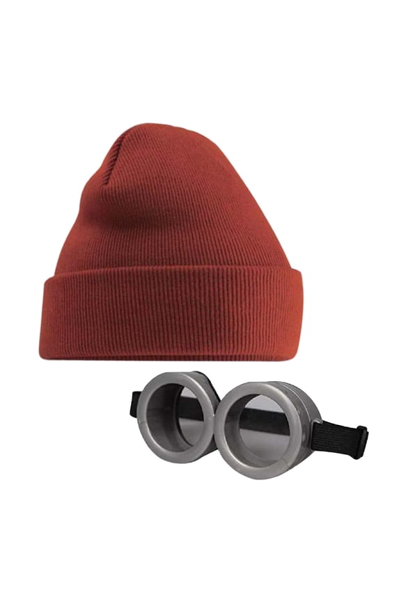 Unisex Beanie And Glasses Set, Cotton Soft And Light Cuffed Skull Plain Daily Washed, Made Of Solid Color Thread(Brown)