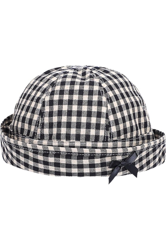 Unisex Beanie Brimless Hat Plaid Fisherman's Hat Bow-ribbed Rolled Cuffed Hat Adjustable Sailor Cap Lightweight Beanie Cap