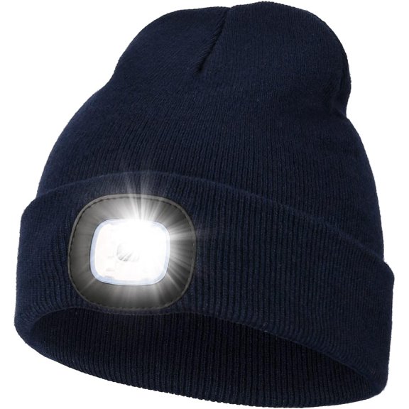 Unisex Beanie Hat with Light, Rechargeable Hands Free LED Headlamp Knitted Light Beanie Cap,Men Gifts for Dad Husband
